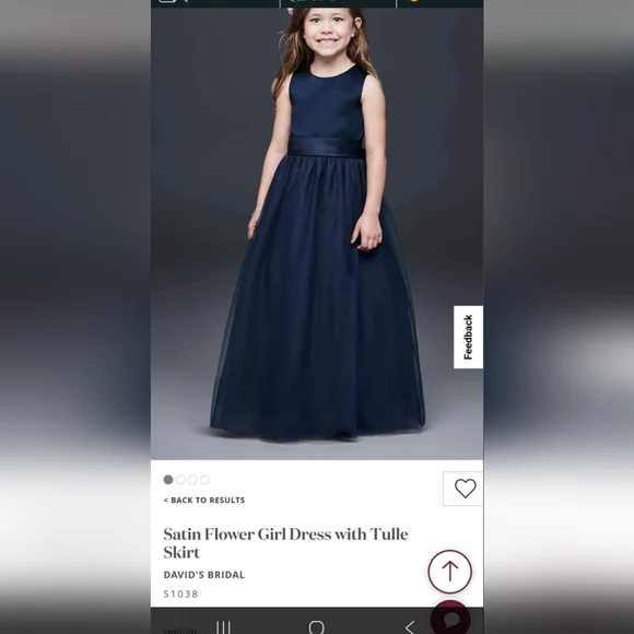 David's Bridal Marine Satin Flower Girl Dress - Picture 2 of 4